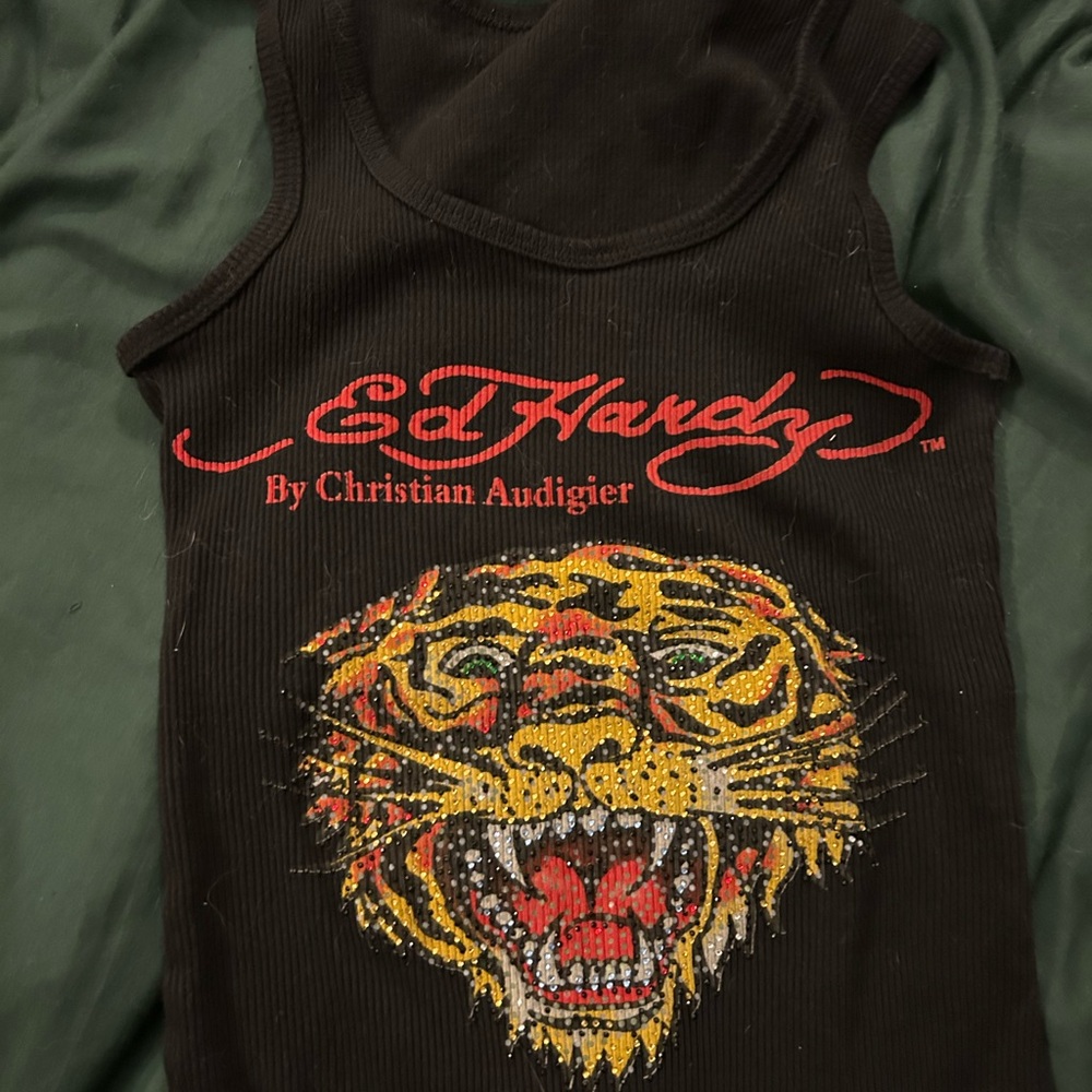Ed Hardy Kids Black Tank Top with Tiger Design